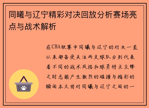 同曦与辽宁精彩对决回放分析赛场亮点与战术解析
